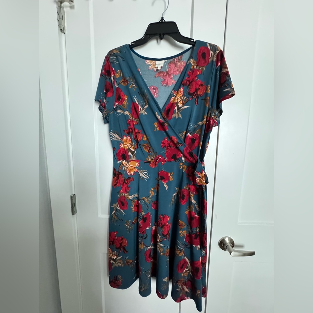 Floral Wrap Dress in Blue and Red